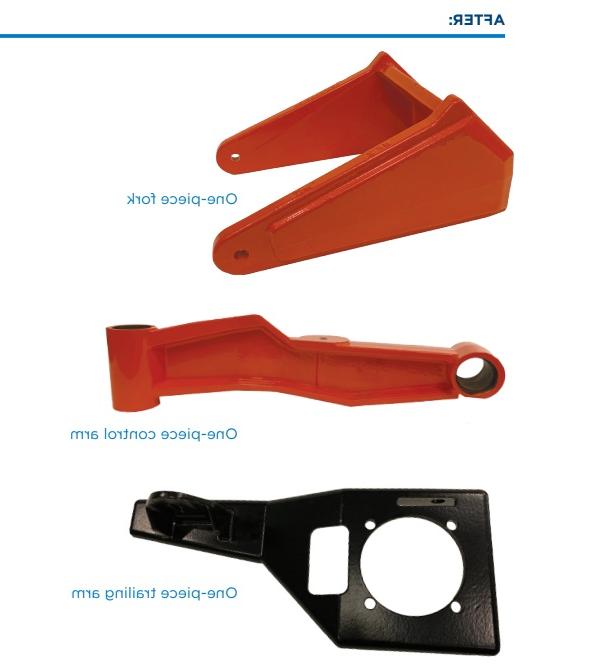 one-piece fork, one-piece control arm, and one-piece trailing arm for lawnmower